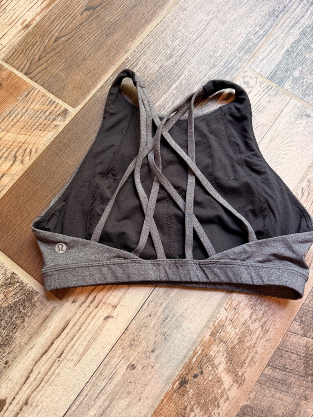 lululemon athletica Black Sports Bra with Gray Band and Strappy Back